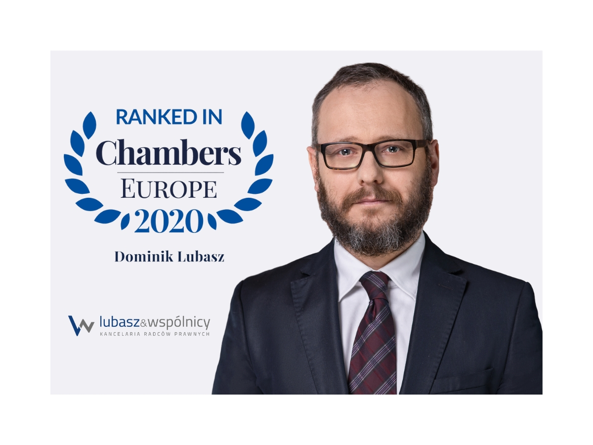 Wyróżnienie w rankingu Chambers and Partners 2020 dla r. pr. dr. Dominika Lubasza